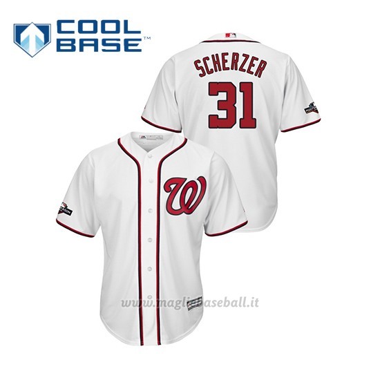 Maglia Baseball Uomo Washington Nationals 31 Max Scherzer 2019 Postseason Cool Base Bianco
